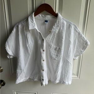 Old Navy Gauze Textured White Cropped Shirt